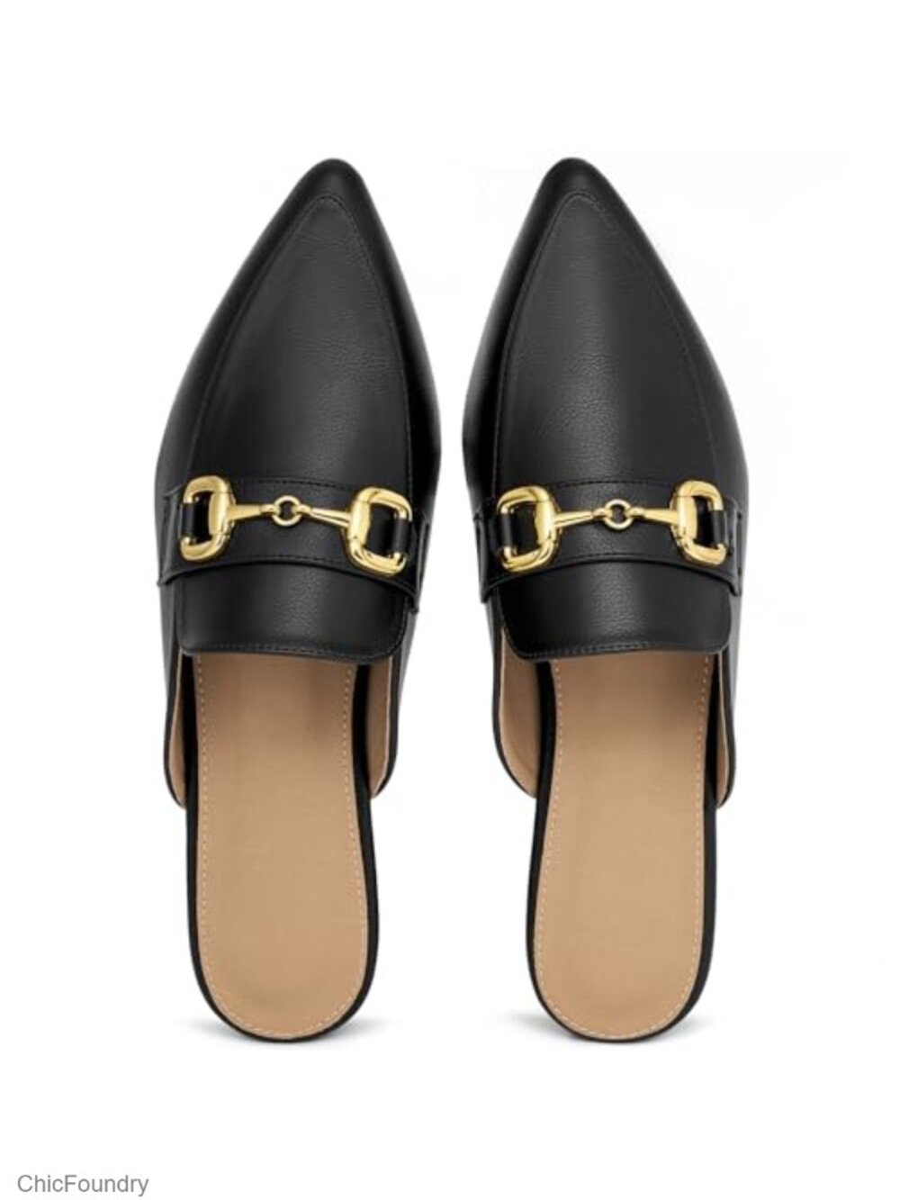 Faux Leather Pointed Toe Mules Memory Foam Slip On Flats